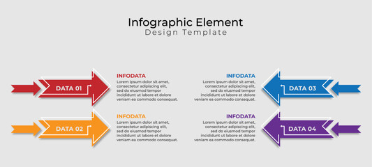 Business timeline infographic template with 4 options, steps, arrows, icons, flowchart and presentation