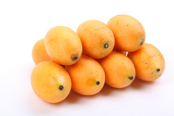 Closeup sweet Marian plum thai fruit isolated on white background (Mayongchid Maprang Marian Plum and Plum Mango,Thailand)