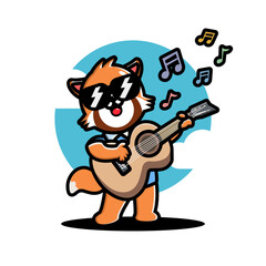 Cute red panda playing guitar