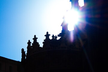 Backlight on the Junterones chapel of the cathedral of Murcia in a summer sunset