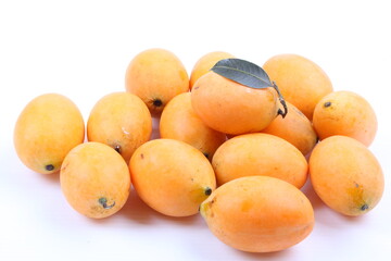 Closeup sweet Marian plum thai fruit isolated on white background (Mayongchid Maprang Marian Plum and Plum Mango,Thailand)