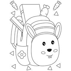 Rabbit bunny school bag backpacks with supplies in open pockets and carrots coloring pages for kids