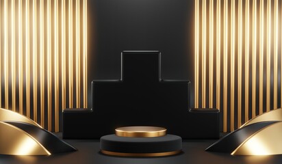 3D rendering of blank product background for cream cosmetics Modern black podium background