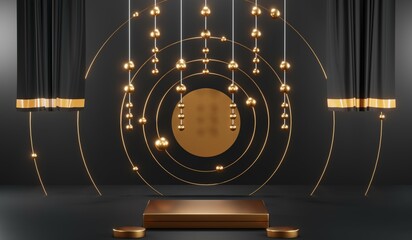 Obraz premium 3D rendering of blank product background for cream cosmetics Modern black podium background