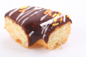 Chocolate sweet mini donuts on white background