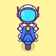 Cute astronaut riding motorcycle vector icon illustration