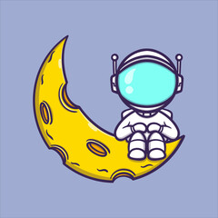 Cute astronaut with moon vector icon illustration