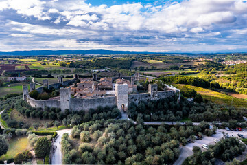 Aerial. view, Italy, Tuscany, Province of Siena, Monteriggioni