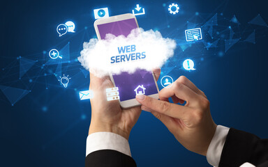 Hand using smartphone with cloud technology concept