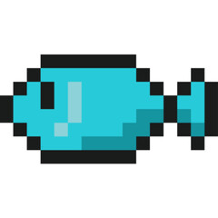 ドット絵　さかな　水色　イラスト