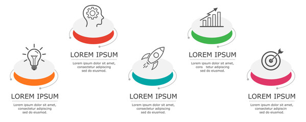 Business infographic Vector with 5 steps. Used for presentation,information,education,connection,marketing, project,strategy,technology,learn,brainstorm,creative,growth,abstract,stairs,idea,text,work.