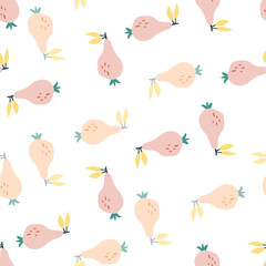 Hand drawn pears seamless pattern. Fruits botanical backdrop.