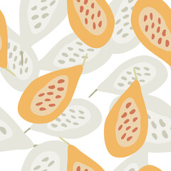 seamless pattern with papayas. Papaya ornament background. Fruits backdrop.