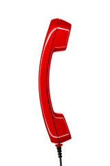 Roter Telefonhörer eines alten Telefons aus den Achtzigern, isoliert auf weißem Hintergrund