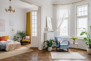 Open space or apartment studio with vintage style interior