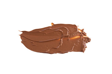 Chocolate cream spread on white background. Top view, isolated.