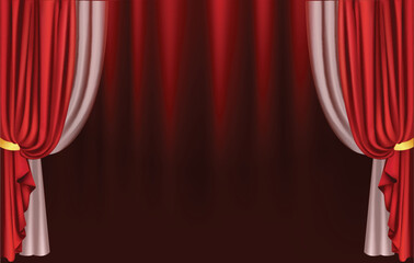 Luxury curtains red color,  Square theater background.