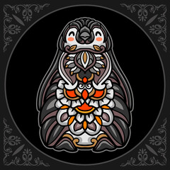 Colorful Penguin mandala arts isolated on black background
