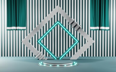 Fototapeta premium 3D render of Podium background in blue tones for displaying cream products. cosmetics