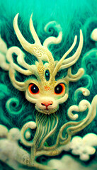 Obraz premium Super cute little dragon for zodiac horoscope illustration kids atmosphere female style smiling 