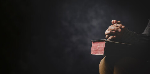 Christ religion and christianity worship or pray concept. Christian catholic woman are praying to...