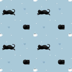 seamless pattern with cat and coffee