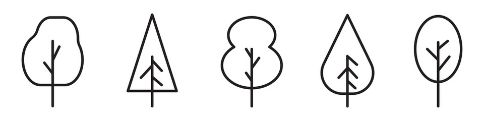 Set of minimal trees linear icons. vector illustration
