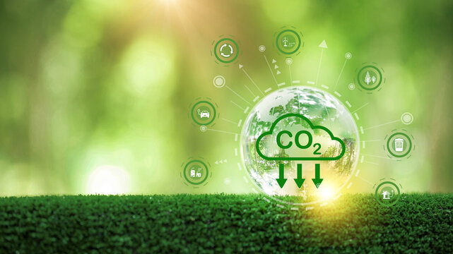 Developing sustainable CO2 concepts and Reduce CO2 emissions and carbon footprint to limit global warming and climate change. sustainable environmental management, Greenhouse from renewable energy