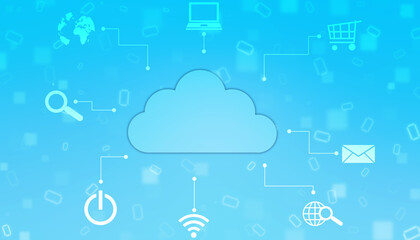 2d illustration of Cloud computing, Digital Cloud computing Concept background. Cyber technology, internet data storage, database and data server concept