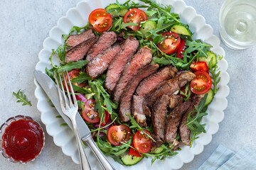 beef steak and  vegetable salad