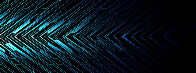 Abstract blue circuit power cyber arrow direction geometric black shadow technology design futuristic background vector - obrazy, fototapety, plakaty
