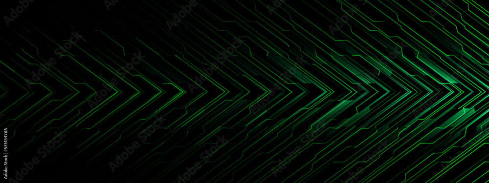 Poster Abstract green circuit power cyber arrow direction geometric black shadow technology design futuristic background vector