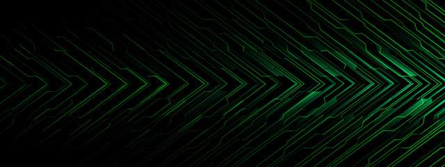 Abstract green circuit power cyber arrow direction geometric black shadow technology design futuristic background vector