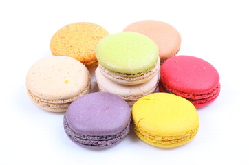 Colorful macarons isolated on white background