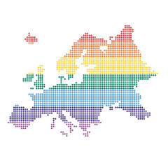 Fototapeta na wymiar Europe in rainbow colored dots - lgbtq community