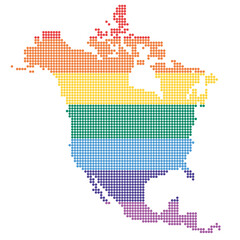 North America in rainbow colored dots - lgbtq community