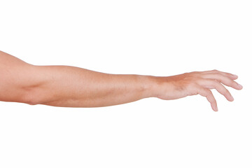 Male asian hand gestures isolated over the white background.