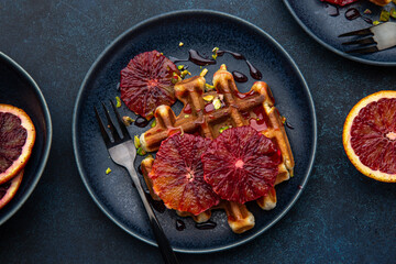 waffles with red blood oranges