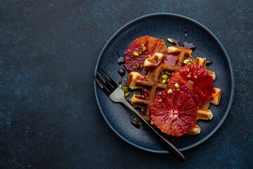 waffles with red blood oranges