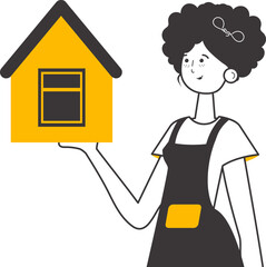 Realtor girl. Lineart trendy style. Isolated. Vector illustration.