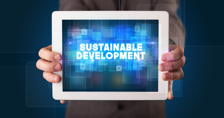 Person holding tablet, technology concept