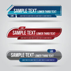 Lower third red, blue and colorful design tv template modern contemporary. Set of banners bar screen broadcast show bar name. Collection of lower third for video editing on transparent background.