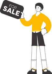 Male real estate agent. Modern linear style. Isolated. Vector illustration.