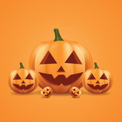 Sets of Halloween pumpkins vectors illustration  in yellow background for happy Halloween 