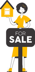 Woman real estate sales specialist. Lineart trendy style. Isolated. Vector illustration.