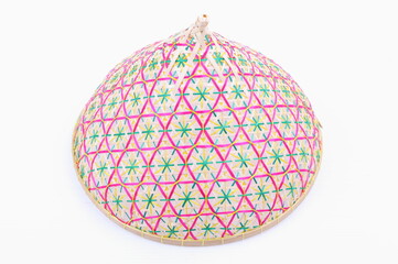 Thai style food cover made from bamboo wood on white background