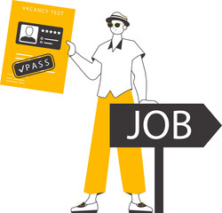 The man passed the job test. Linear trendy style. Isolated. Vector illustration.