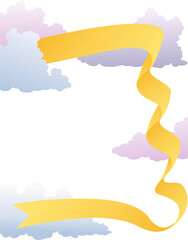 Clouds and sky background design with golden ribbon