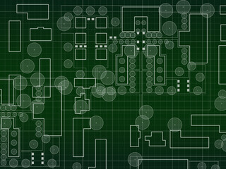 Skyline garden or urban plan. Landscape concept. Architectural top view illustration with trees. Landscape design business center scheme