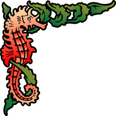 Design with a seahorse and seaweed